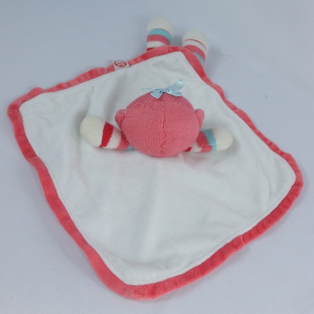 Baby Starters 12" Sock Monkey Security Blanket Lovey Rattle Pink Stripes - Picture 4 of 9